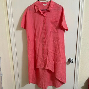 EUC Eileen Fisher Linen High Low Button Down Dress